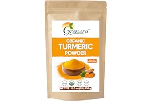 Grenera Organic Turmeric Powder 1 lb (16 Ounce) - Min. 5% Curcumin, Lab Tested for Purity, Organic Certified Raw Turmeric Powder