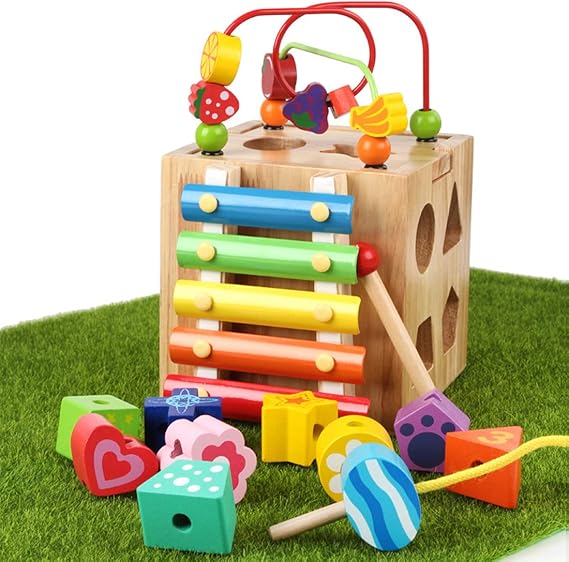 K9ck Cube Jouet En Bois Bebe Activites D Eveils Jeu Educatif Jouet De Premier Age Enfant Labyrinthe Cube De Tri De Formes Amazon Fr Jeux Et Jouets