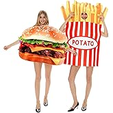 Hercicy 2 Pcs Halloween Couples Costumes for Adults Funny Cheese Beef Hamburger French Fries Couple Costumes Adult One Size for Halloween Women Men Friends Cosplay Dress up Party