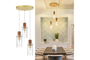 Emak Gold Pendant Light Fixtures, 3-Light Pendant Lights with Clear Glass Shade, Modern Farmhouse Hanging Lights for Kitchen Island, Dining Room, Bathroom, Bedroom, PL120-GD-CL