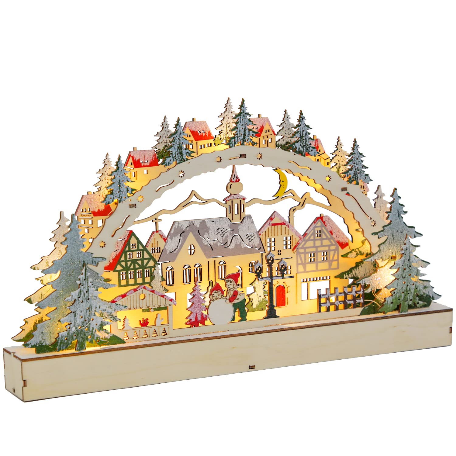 VEYLIN Christmas Decoration 3D Wood Arch, Village Wooden With LED For Xmas
