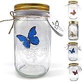 KIDELI Butterfly Jar That Moves, LED Light Romantic Glass Animated Butterfly in a Jar Gift Decoration (Blue)