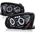 Spec-D Tuning Smoked Lens Glossy Black Housing LED Halo Projector Headlights Compatible with 2004-2005 Subaru Impreza RS/WRX/Outback/STI, Left + Right Pair Headlamps Assembly