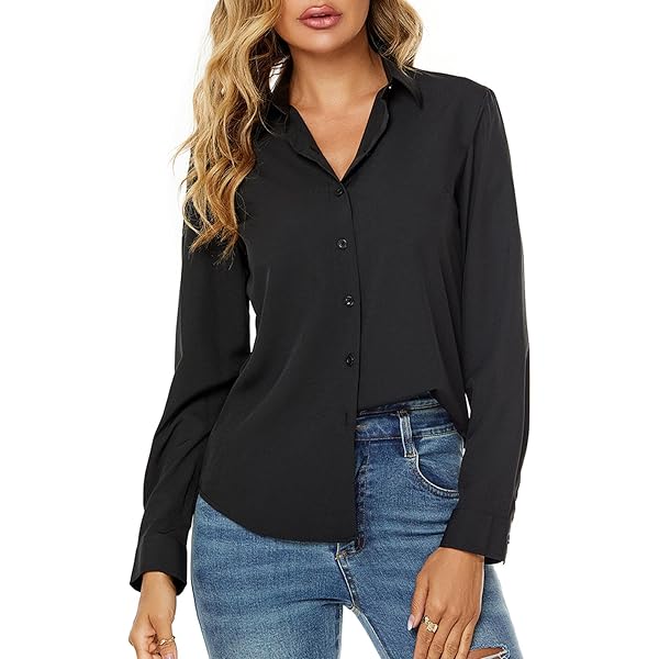 YOXUA Women's Patchwork Button Down Shirt Long Sleeve