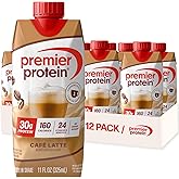 Premier Protein +Energy 30g High Protein Shake, Caf&eacute; Latte, 12 Pack | Caffeinated, 160 Calories, 24 Vitamins &amp; Minerals, No Added Sugar, Supports Muscle Health, Gluten-Free, 11 oz