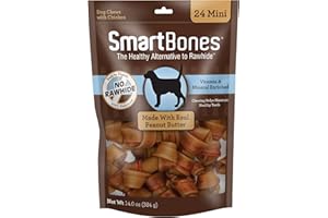 SmartBones Mini Chews With Real Peanut Butter 24 Count, Rawhide-Free Chews For Dogs (Packaging May Vary)