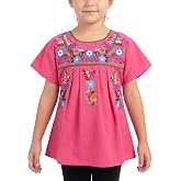 YZXDORWJ Mexican Blouse for Girls Traditional Embroidered Summer Short Sleeve Peasant Blouse for Kids