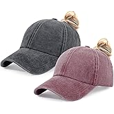 HH HOFNEN Ponytail Hats Womens Washed Distressed Baseball Cap High Ponycaps Cotton Dad Hat with Ponytail Hole