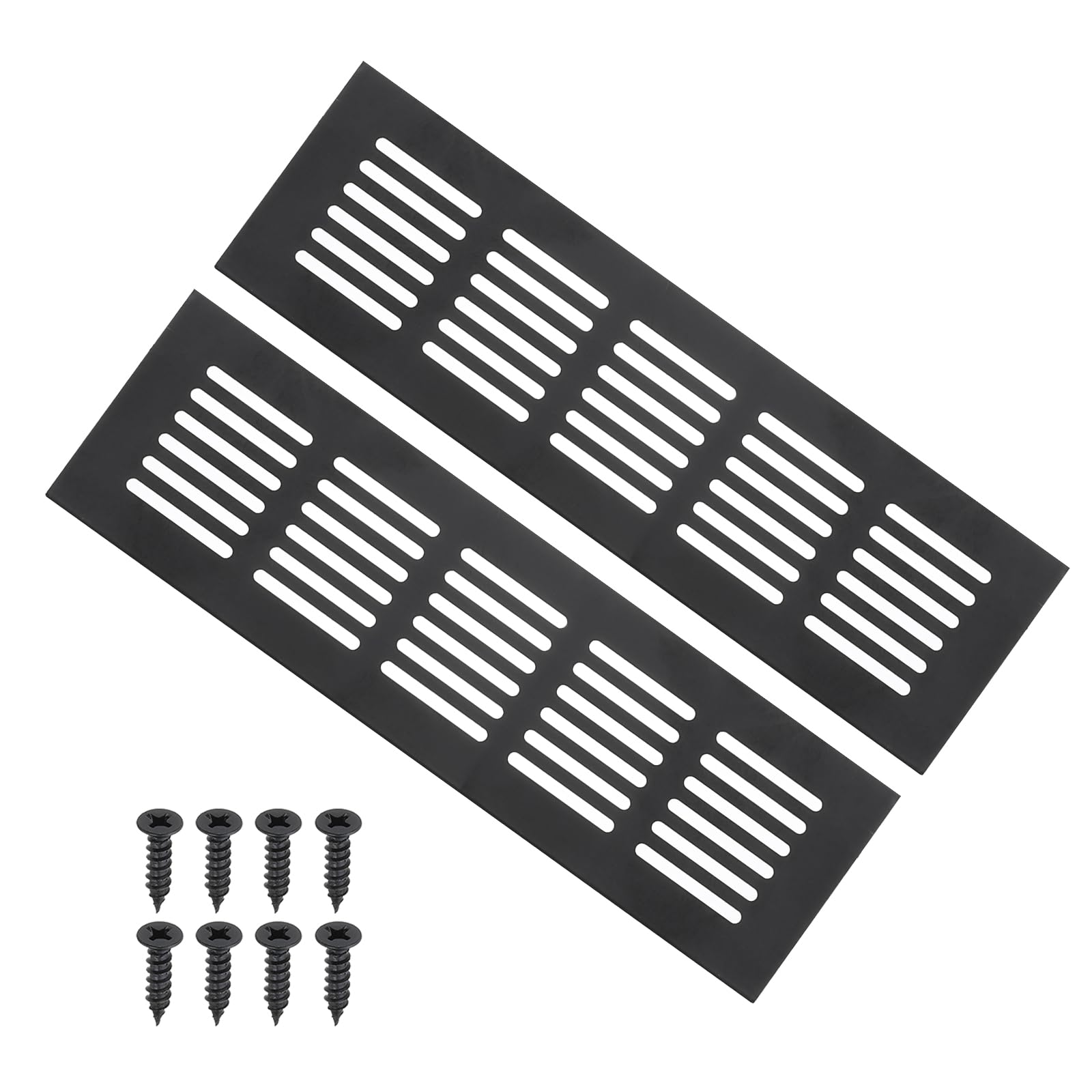 PATIKIL 9 x 2.4 Inch Door Air Vent Cover, 2pcs Aluminum Grille Ventilation Cover Louvered with Mounting Screws for Cabinet Wardrobe Door, Black