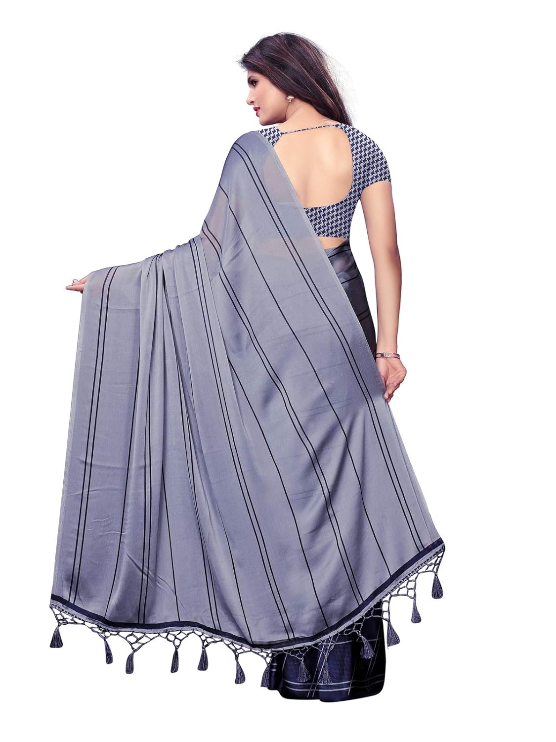 kanchnar women's chiffon stripped printed saree