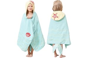 SO OQ STYLE QUARTERS Style Quarters Hooded Towel for Kids, Premium Kids Bath Towels, Mermaid Kids Beach Towels, 100% Cotton Terry Toddler Hooded Bath Towel, Embroidery Kids Hooded Bath Towel with 24"x50"(Blue)