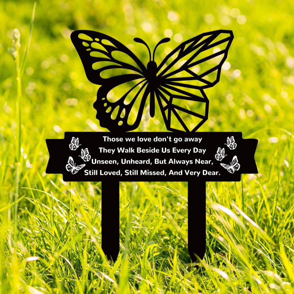 BEUNITONE Butterfly Memorial Grave Markers Word Metal Stakes Grave Plaque Stake Marker 10.6X13.7 Sympathy Garden Stake Remembrance Plaque Stake Sign for Cemetery Garden Outdoor Grave Decor