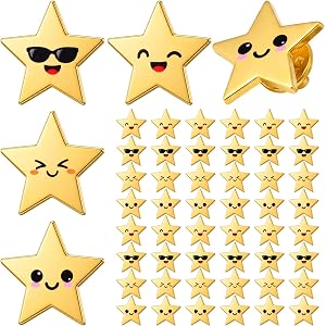 Lyrow 25/50/100/150/300 Pcs Gold Star Pins Bulk golden Metal Y2k Motivational Pins for Patriotic Veterans Day Bckpack Brooch