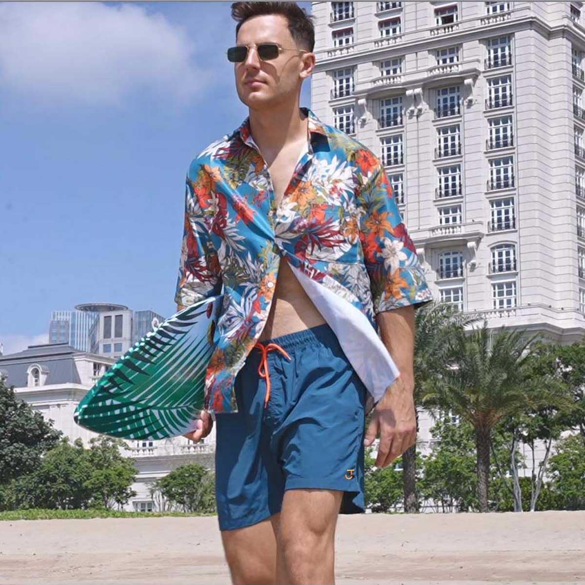 JustSun Badeshorts Herren Badehose Männer Schwimmhose Schnelltrocknend Boardshorts Strandshorts Beachshorts mit Reissverschlusstasche Hellblau M 3