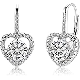 LANCHARMED Moissanite Earrings, White Gold Plated Soild Sterling Silver Dangle Earrings 1.0ct-2.0ct D Color Brilliant Round Cut Lab Created Moissanite French Leverback Drop Earring for Women