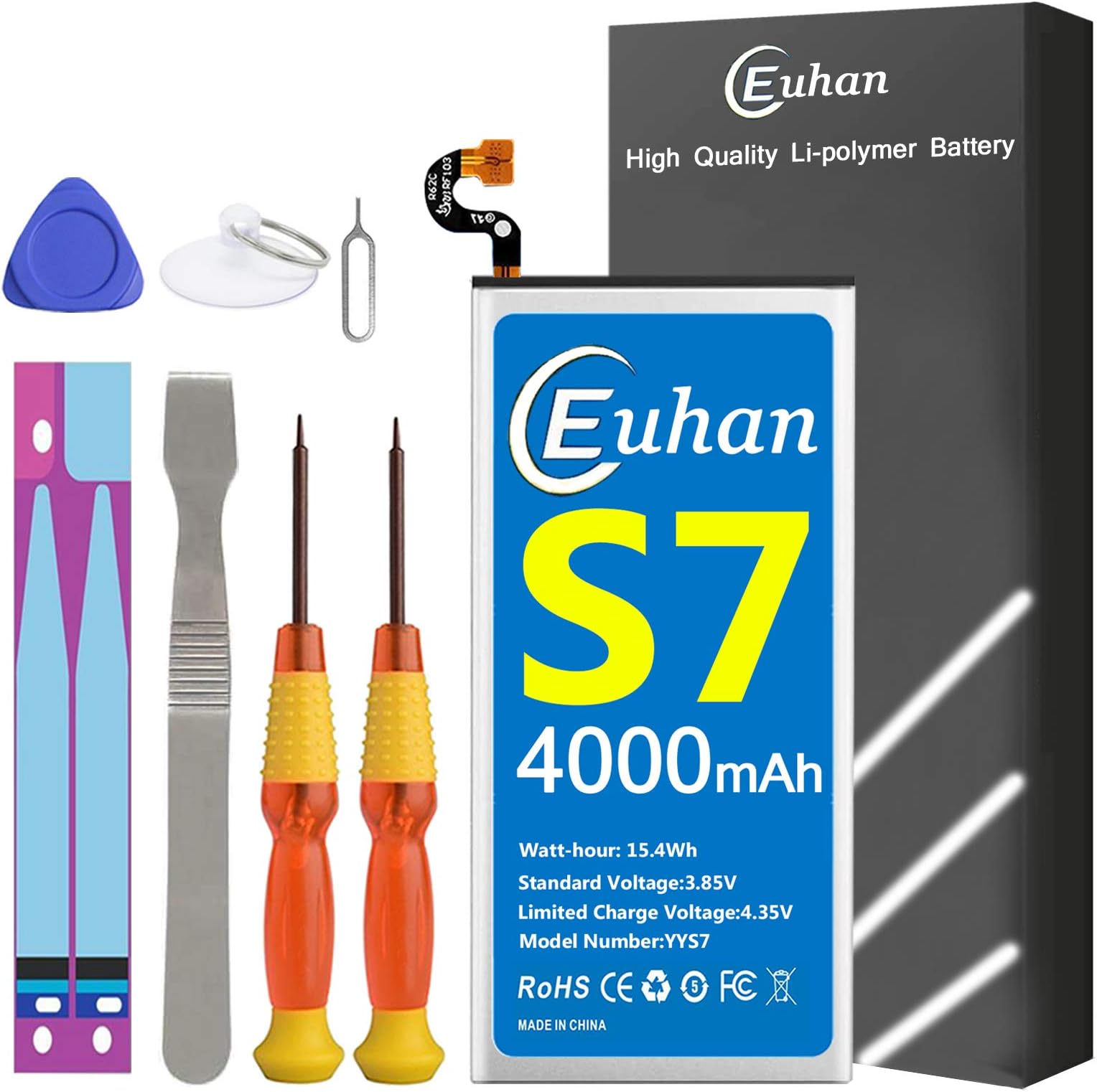 Galaxy S7 Battery, [Upgraded] Euhan 4000mAh Li-Polymer EB-BG930ABE Replacement Battery for Samsung Galaxy S7 SM-G930 G930V, G930T,G930A,G930P with Repair Tools Kit [24 Month Service]
