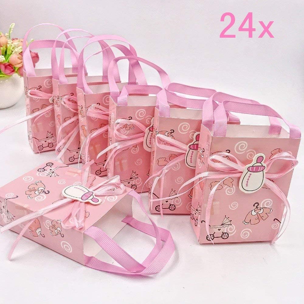 JZK 24 x Pink Confetti Sachets Confetti Bags Wedding Favour Place Cards for Christening Birth Communion Birthday Girl Girl - Image 3
