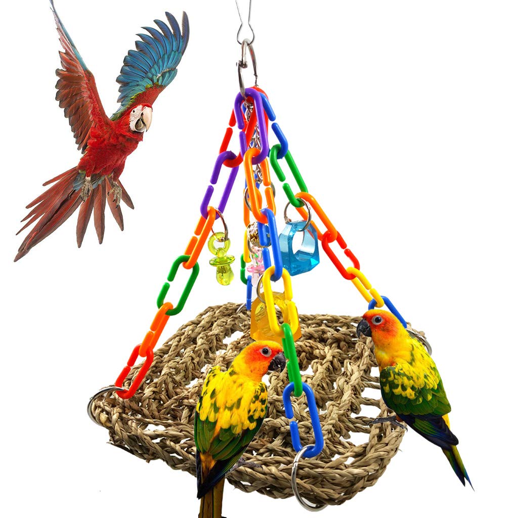 Parrot Bird Foragaing Chew Toys, Parrot Seagrass Mat With Colorful Parts For Exercise
