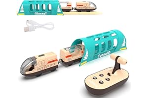 Z MAYABBO Electric Train for Wooden Track, Remote Control Train Toy, Motorized Train and Tunnel with Voice & Lights Effect, Battery Operated Locomotive Train Set Compatible with Thomas, Brio, Chuggington