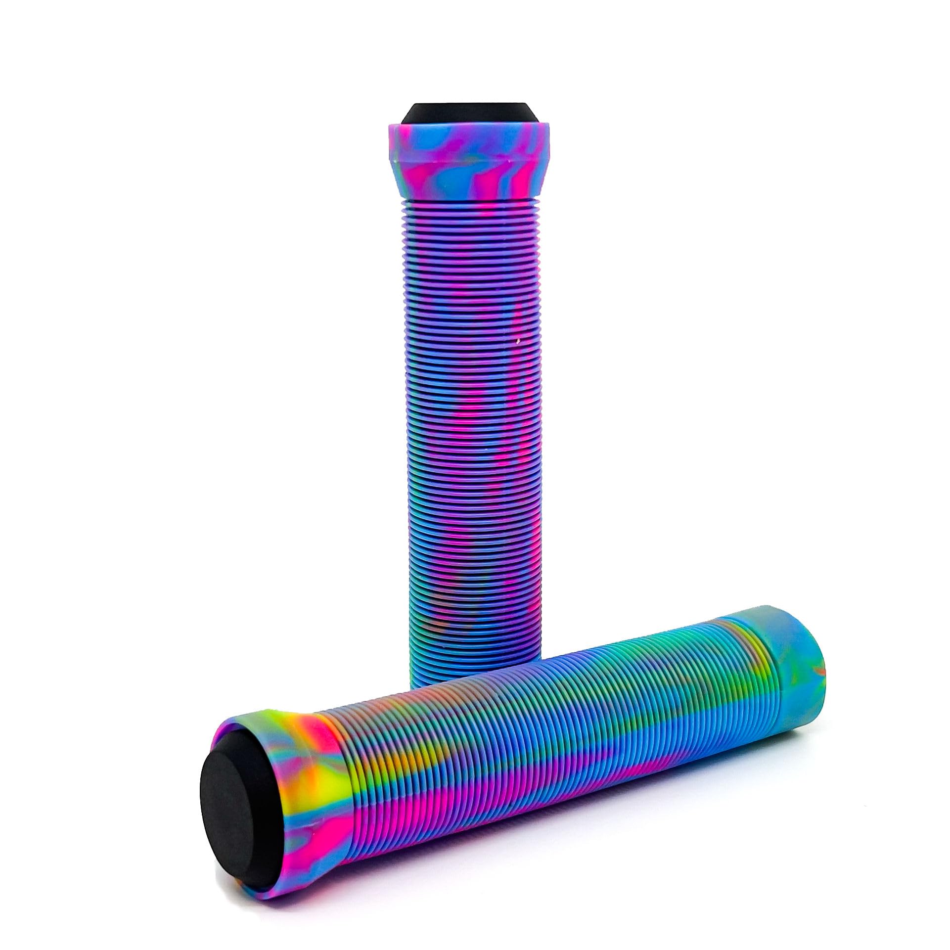 Team Dogz Mixed PU Soft Rubber Flangeless Handlebar Grips For Stunt Scooters, Bikes, MTB, BMX etc With Bung Ends. Long 150mm with 22mm Internal Diameter For Standard & Oversized Bars (Rainbow)