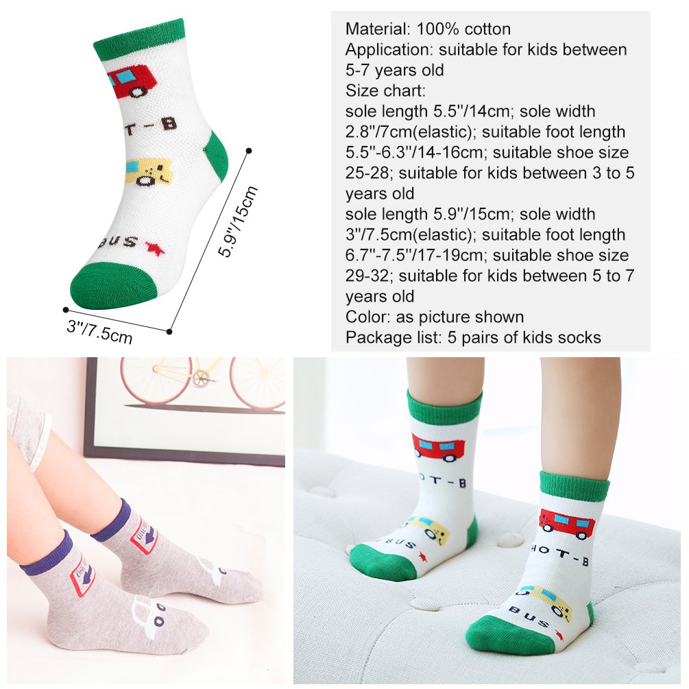 Kids Boys\' Fashion Cotton Crew Socks, Unisex Casual Mesh Socks for Boys Girls 5 Pack