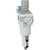 PneumaticPlus SAW600-N10BG-MEP Compressed Air Filter Regulator Piggyback Combo 1" NPT - Metal Bowl, Manual Drain, Bracket, Gauge