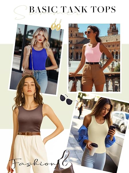 HWOKEFEIYU WOMEN TANK TOPS ROUND NECK SLEEVELESS BASIC TOP SHIRT SLIM KNIT RIBBED RACERBACK BLOUSES(KHAKI,XX-LARGE)