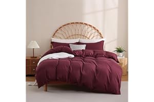 JSD Burgundy Duvet Cover Set Queen Size, 3 Piece 1 Duvet Cover with 2 Pillow Shams, Soft Brushed Microfiber Comforter Covers 