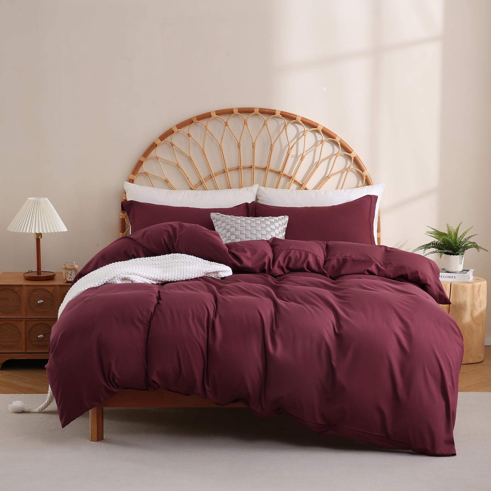 Photo 1 of JSD Burgundy Duvet Cover Set King Size, 3 Piece Duvet Cover with Pillow Shams, Soft Brushed Microfiber Zipper Closure, Comforter Not Included