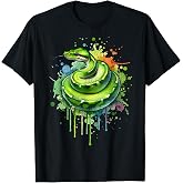 Watercolor Green Tree Python Snake Tee Shirt For Kids Boys &amp; Girls Animal Reptiles T Shirts