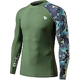 HUGE SPORTS Men's Rash Guard Long Sleeves UPF 50+ UV Sun Protection Quick Drying Splice Compression Swim Shirts