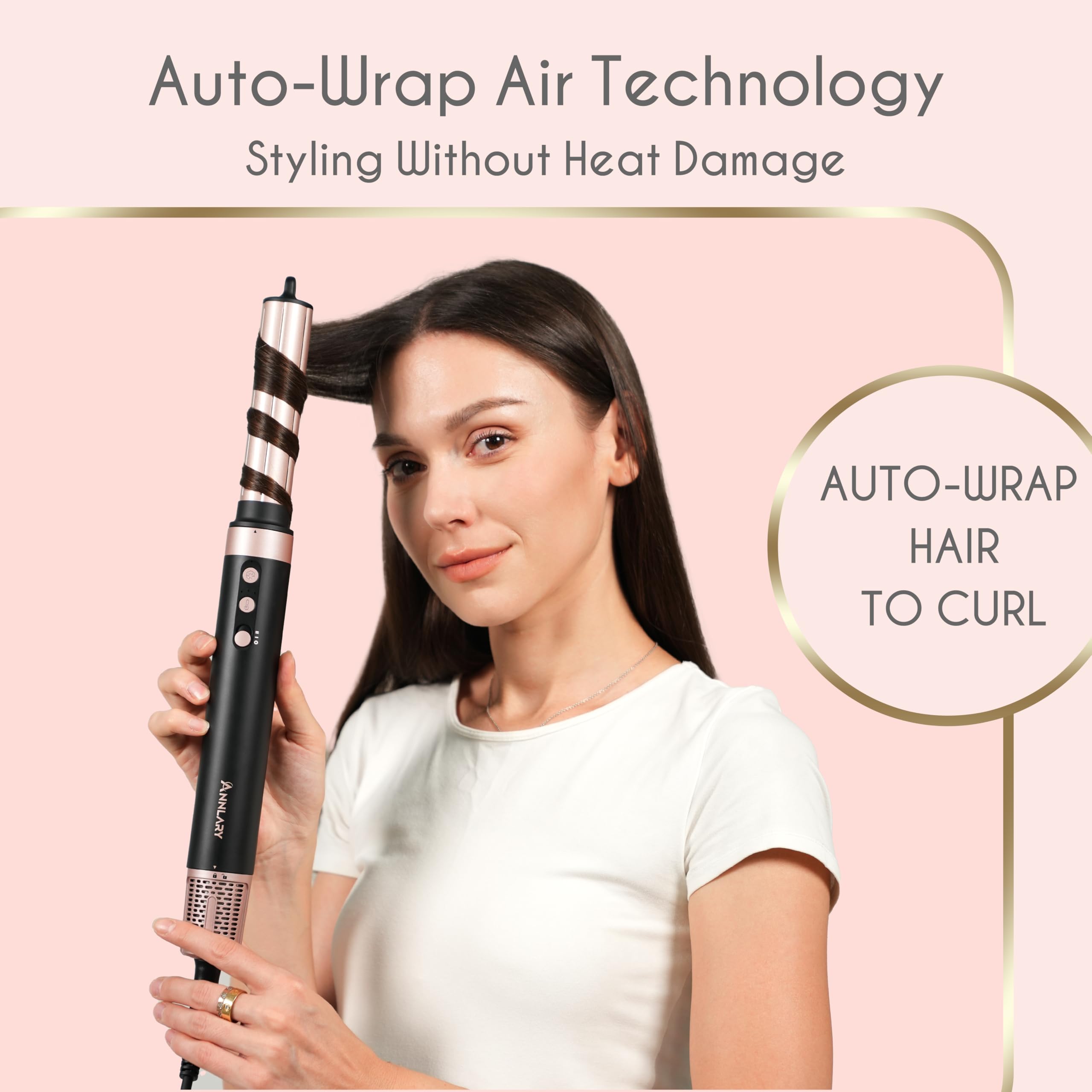 5 in 1 Ionic Hot Air Styler, 1400W Powerful Hair Dryer Brush, Auto-Wrap Curlers, Paddle Brush for Fast Drying, Curling, Straightening, Volumizing with Travel & Storage Bag