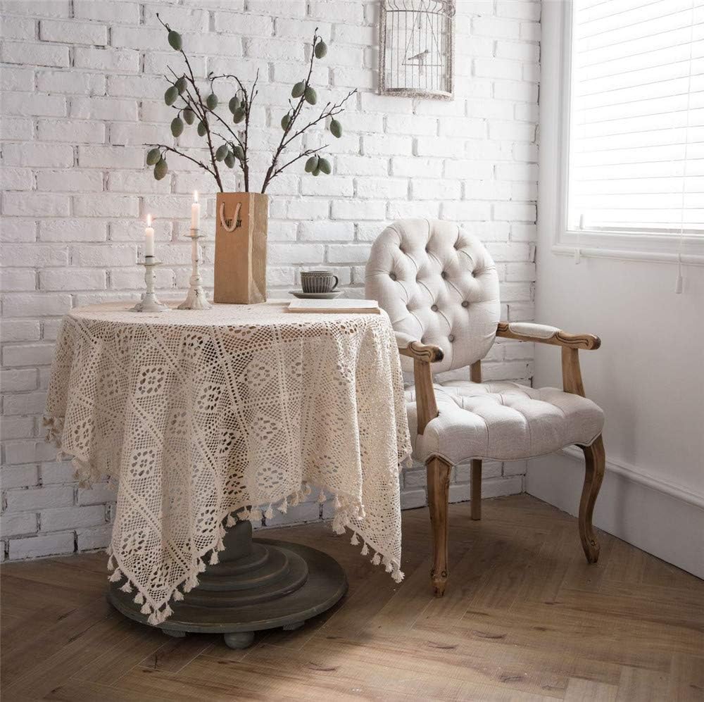 YOUSA Crochet Table Decoration 33.5'' Square Tablecloth Cotton Table Overlay