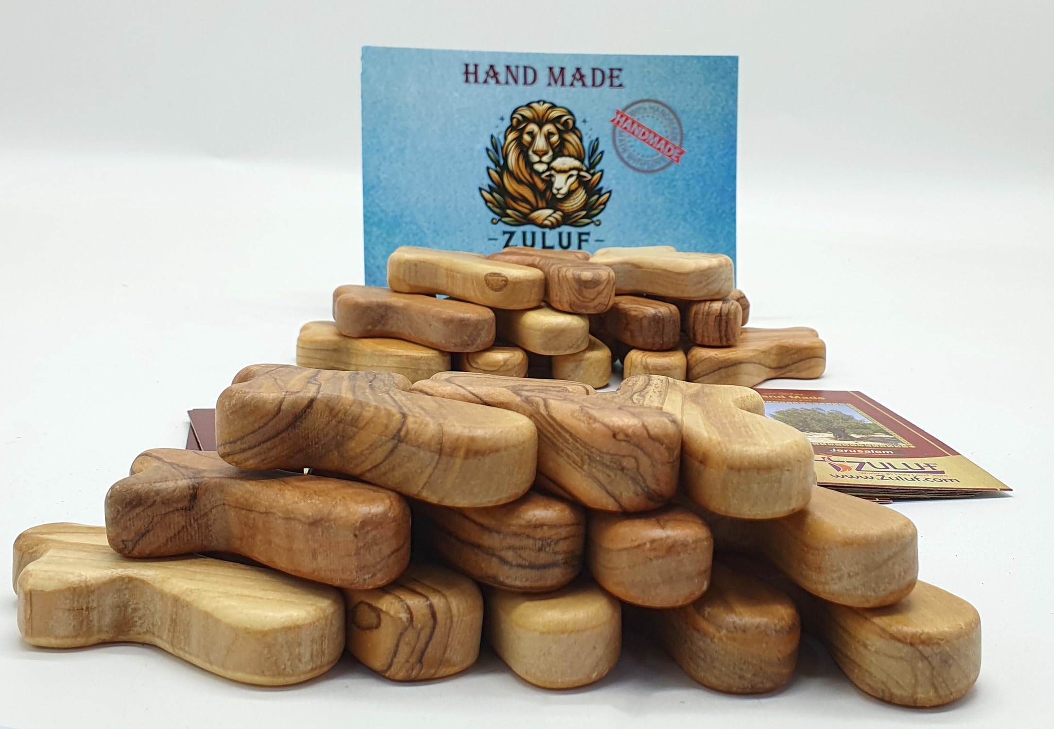 Zuluf 25 Small Olive Wood Comfort Crosses from Bethlehem Israel | Religious Pocket Holding Crosses Gift for Kids and Adults | 6cm / 2.5 Inch Each Cross