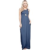 Maxi Dresses for Women Solid Lightweight Long Racerback Sleeveless W/Pocket -Blue (2X)