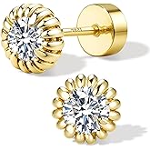 GEMQUEEN Moissanite Earrings Studs Flat Back Earrings Hypoallergenic - 14K Gold Plated Sterling Silver Earring for Women Men Small Dainty Cartilage Helix Piercing Jewelry D Color VVS1