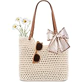 Peicees Crochet Beach Bag Purse, Boho Woven Tote with Leak-Proof Lining For Summer Vacation Travel Casual Shoulder Bag Soft