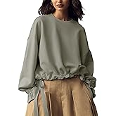 Seetaa Women's Long Sleeve Crewneck Shirt Tops Oversized Casual Drawstring Hem Pullover Sweatshirts Fall Outfits