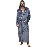 U2SKIIN Mens Hooded Robe, Full Length Plush Robe for Men Big and Tall Fleece Bathrobe