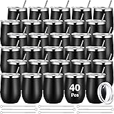Sieral 40 Pack Insulated Wine Tumbler 12oz Stainless Wine Coffee Cup with Lid Straw Double Wall Vacuum for School Teacher Employee Appreciation Staff Nurse Team Social Work Gift(Black)