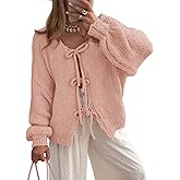 PRETTYGARDEN Women's Tie Front Bow Cardigan Sweaters Chunky Knit Long Puff Sleeve Trendy Fall Winter Jacket Coats