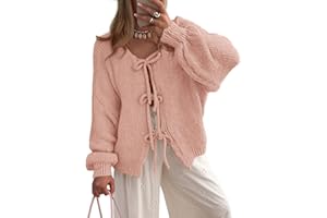 PRETTYGARDEN Women's Tie Front Bow Cardigan Sweaters Chunky Knit Long Puff Sleeve Trendy Fall Winter Jacket Coats
