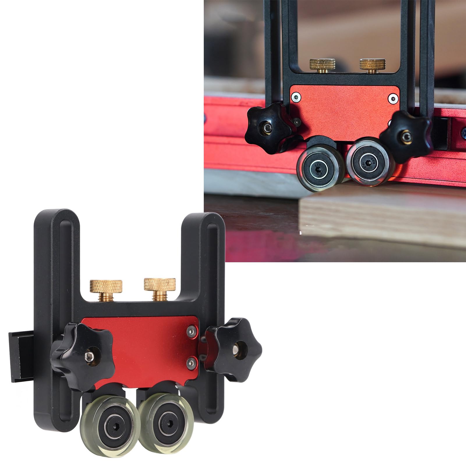 Table Saw Feeder, Stock Guide Roller, Woodworking Double Wheel Sliding Feeding Guide Roller, Feather Board Auxiliary Tool, Used for 30 or 45 Standard Slots
