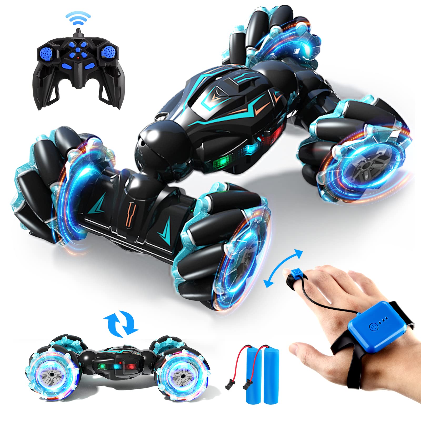 Photo 1 of Jovow 1:12 RC Stunt Car, 2.4GHz 4WD Remote Control Gesture Sensor Toy Cars, Double Sided Rotating Off Road Vehicle 360° Flips with Lights Music, Toy Cars for Boys & Girls Birthday
