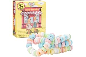 24 Candy Bracelets Individually Wrapped, Stretchable Vintage Candy Jewelry for Kids, The Perfect Pastel Addition to your Buffet, Princess-Themed Party or Goody Bags, by 4YoreElves, Pack of 24x0.42oz