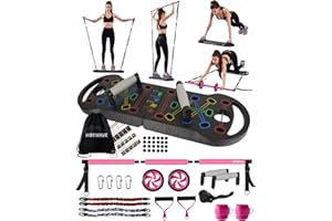 HOTWAVE Portable Exercise Equipment with 16 Gym Accessories.Resistance Bands with Fitness Squat Bar&Ab Wheel,Pilates Workout at Home
