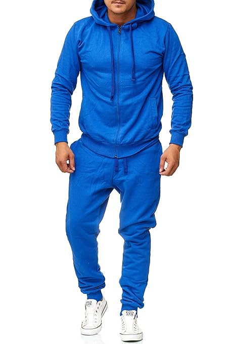 Violento Jogginganzug Uni Colour Design 586 703 | Jogginghose und Reißverschlussjacke aus 100% Baumwolle | Kapuze und Rippstr
