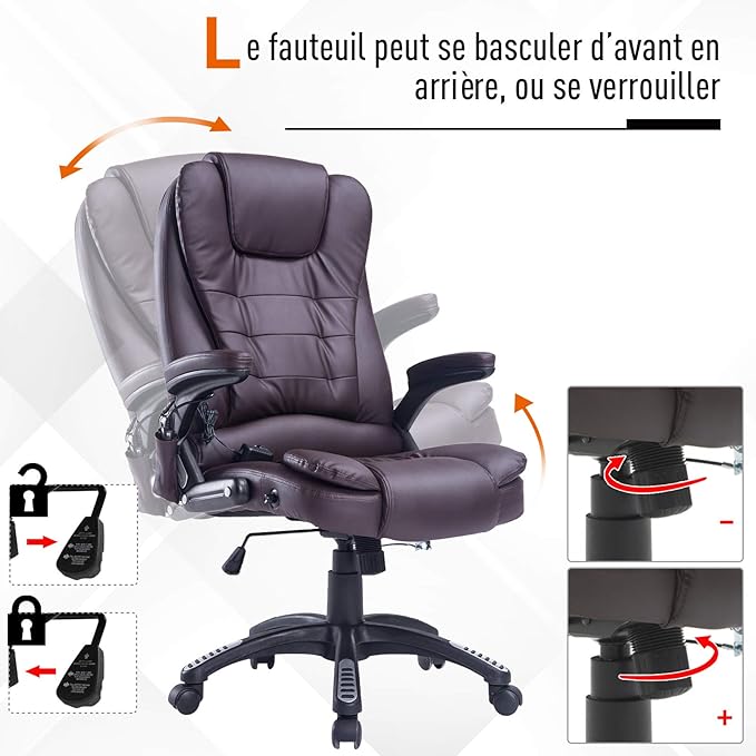 Homcom Fauteuil De Bureau Direction Pivotant Massant Chauffant Electrique Revetement Synthetique Chocolat Amazon Fr Cuisine Maison