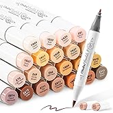 Ohuhu Skin Tone Alcohol Markers Brush Tip - 24 Portrait Skin Color Markers for Artist Adults Coloring Illustration - Fine and Brush Dual Tips - Honolulu B - Refillable - AP Certificated