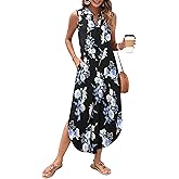 AUSELILY Womens Summer Casual Maxi Dresses 2026 Sleeveless Long Beach Dresses V Neck Loose Sundresses with Side Split Pockets